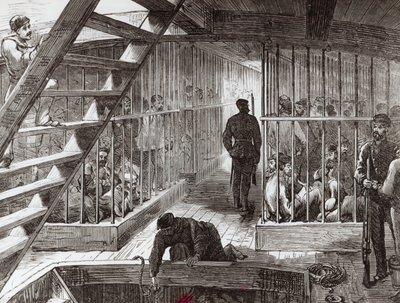 Caged prisoners on route to Botany Bay by English School